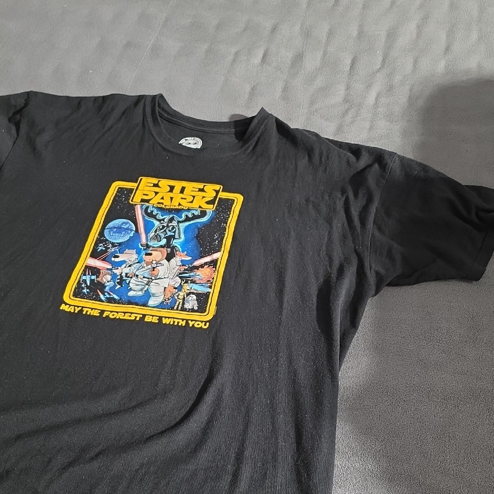 Black Graphic Tee with Yellow Forest Park Design